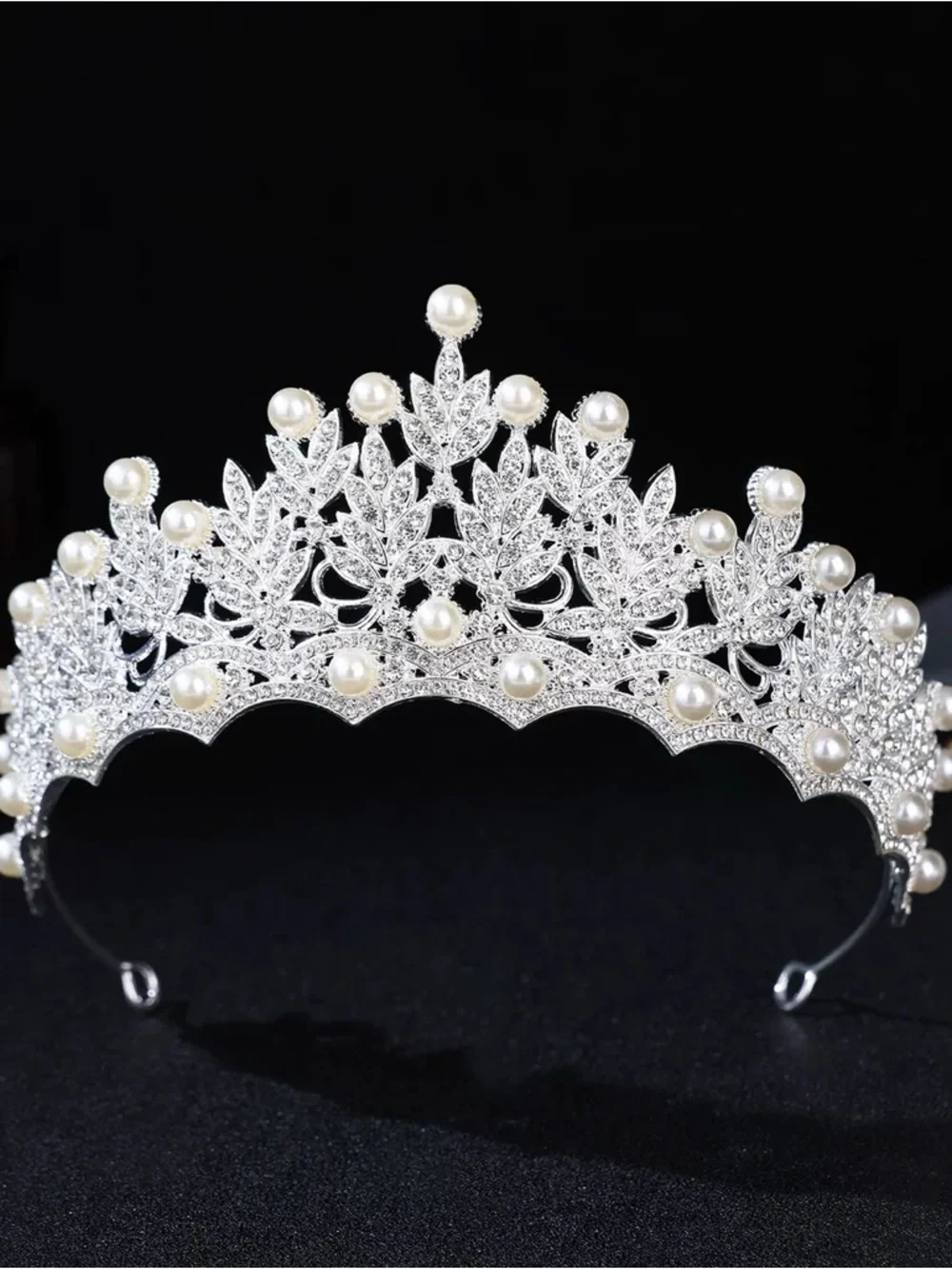 Crystal and Pearl Bridal Tiara Headpiece - Silver Finish